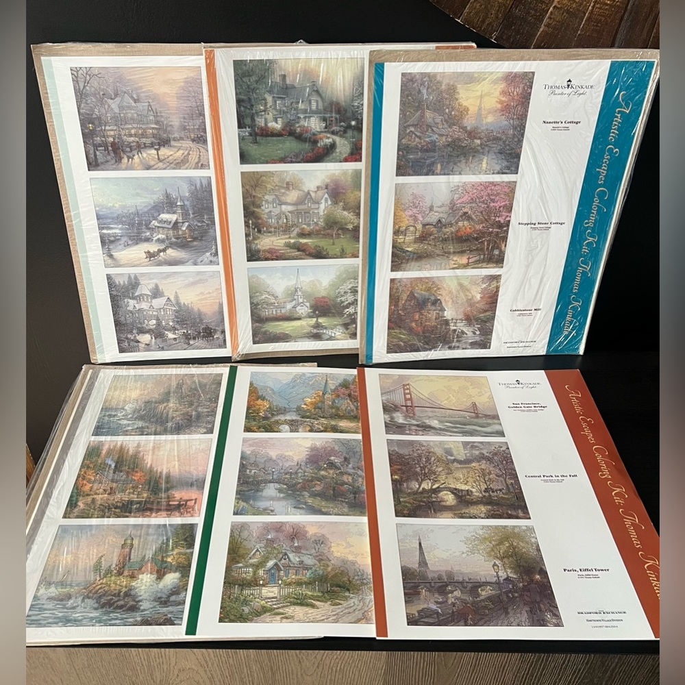 NEW Thomas Kinkade Artistic Escapes Bradford Exchange Coloring Sheets 11”x14”